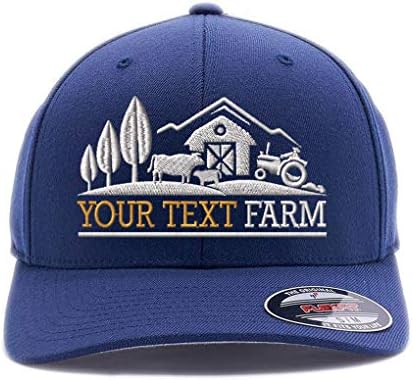 Фарма Лого со Вашите сопствени Зборови Везени Flexfit 6477 Волна Мешавина шапка. (L/XL, Морнарица)