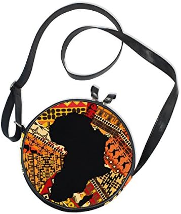 ALAZA Африка Мапата На Етничка Шема Круг Crossbody Торба Платно Чанта Гласник Торба
