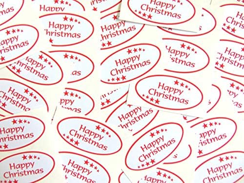 Пакет од 24 Среќен Божиќ Налепници, Црвена со Бела - Етикети за Картички, Празнична Занает и Декорација