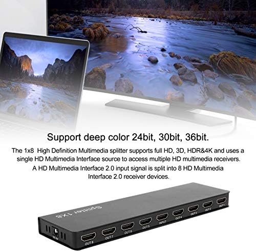 CUIFATI HDMI Splitter 8 HDMI ™ Компатибилни Монитори или Проектори Поддржува Full HD, 3D, HDR&4K, Поддршка Аудио Формат за DTS‑HD/Dolby‑trueHD/LPCM7.1/DTS/Dolby‑AC3/DSD.(1)