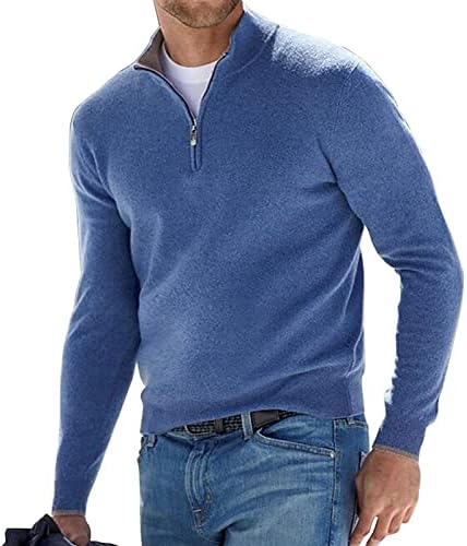 Мажите Секојдневен Класичен Патент Висок Врат Солидна Боја Тенок Плетени Pullover Квартал Поштенски Џемпер Одговара Turtleneck се
