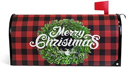 Божиќ Boxwood Венец Магнетни поштенско Сандаче Покрие MailWraps Бери Бивол Plaid Божиќ Пошта Опфаќа Обвива Нова Година Зимски Пост