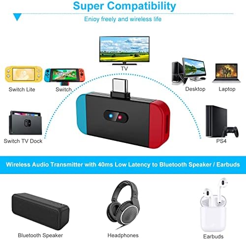 Bluetooth Предавател Адаптер за Десктоп или Лаптоп, Friencity Ниска Латентност Безжичен Аудио Dongle w/USB C до Конвертор за Nintendo