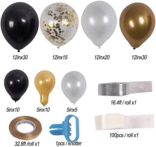 120pcs Црна златна балон ,гарланд комплет со confetti, бела златен балон, златен балон лак, кој се користи за ноќта на Вештерките,