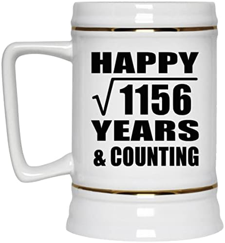 Среќен 34-тата Годишнина Квадратен Корен од 1156 Години, & Броење - 22oz Пиво Штајн Керамички Бар Кригла Tankard Drinkware - за Жена