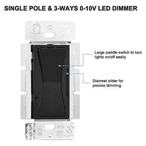 KEYGMA Црна 0-10V LED Dimmer Switch, Низок Напон во Ѕид Dimmer Switch за Dimmable LED Панел Светла, CFL, Халоген и Блескаво Светилки,