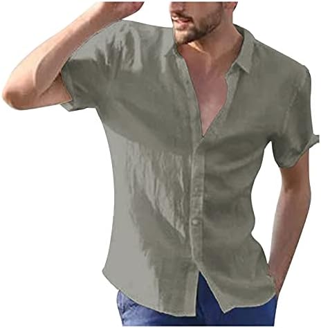 XXBR Копчето Надолу Кошули за Mens, Лето Мажите се Сврти надолу Јака Краток Ракав Цврст Падне Бизнис Секојдневен Блузи, T-shirt