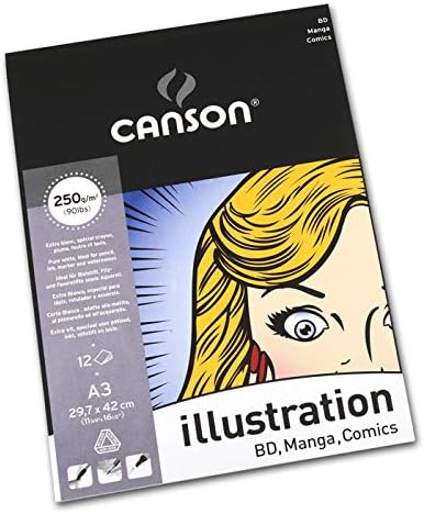 Canson Illustation 250gsm Цртање Хартија, високо-Бела Мазна Текстура, A4 подлога Вклучувајќи 12 Листови