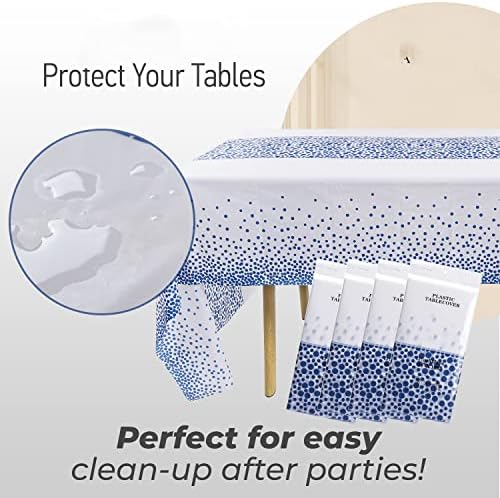 8 Pack Пластични Tablecloths за Правоаголник Маси, Сина Табела ги Опфаќа Водоотпорен Сина Пластична Маса Крпа Розово Злато Точка,