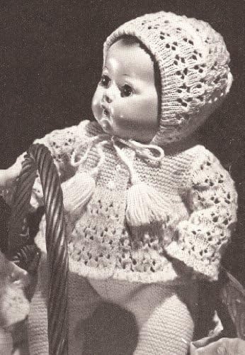 Гроздобер Плетење МОДЕЛОТ да се направи - Плетени 16 Бебе Кукла Облека Хаубата Капа и Капут. НЕ готов објект. Ова е модел и/или инструкциите