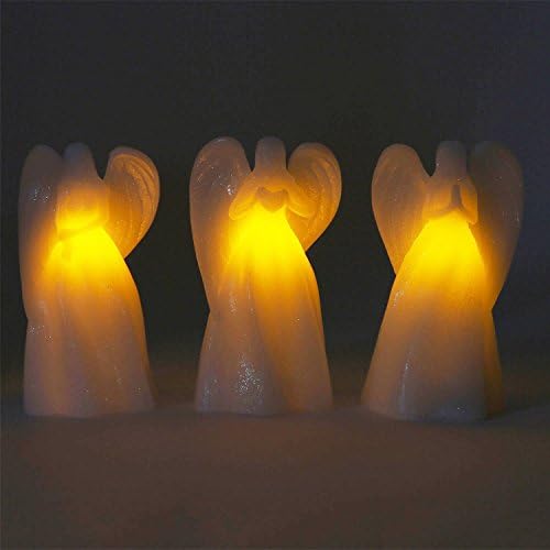 Ангел Flameless Свеќи - Сет од 3 Ангел Чувар Фигурини со LED Светла, 7 Инчен, Бел Сјај Восок, Батерија Управувана, 5 Час Тајмер -