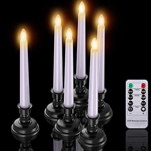 SoulBay 6pcs Божиќ Украси Прозорец Свеќи 7.9 инчен Батерија Управувана Flameless Треперење LED Бели Коси Свеќа Светилки со Далечински