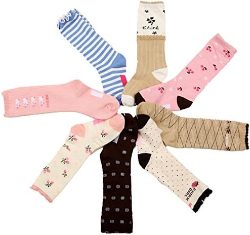 Девојки Коленото Висока Цевка Чорапи Цртан Филм Цреша Удобност Памучни Чорапи Чорапи 8 Пар Пакет