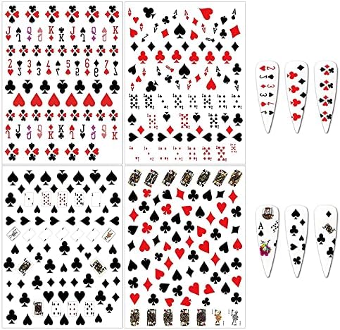 8 Листови Покер Помине Уметност Налепници Decals 3D Помине Уметност Материјали Мода Карти за Играње Дизајнер Помине Налепница Црвено