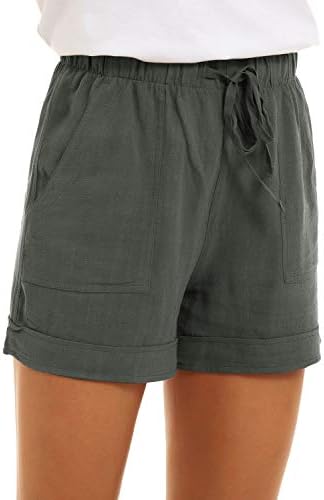 SMENG Женска Секојдневен Удобен Панталони со Џебови Широк Нога Памук Краток