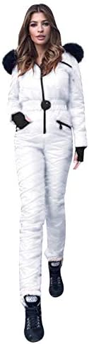 Жените Едно Парче Ски Одела Отворено Спортски Дебели Термички Snowsuit Патент Крзно Јака Маскирани Jumpsuit Windproof Повик за Грб