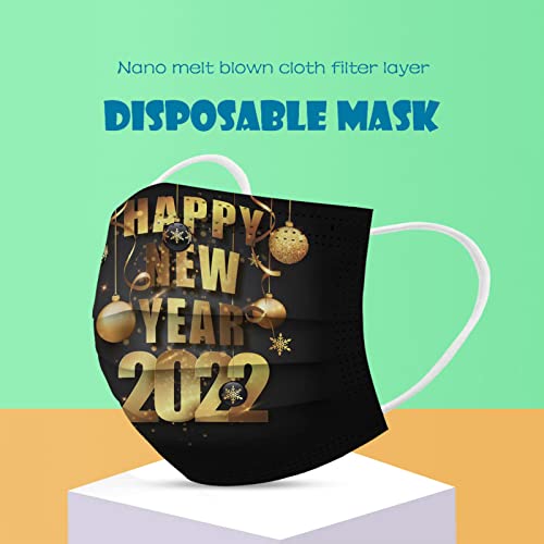 50PC Среќна Нова Година 2022 за Еднократна употреба Face_Masks за Возрасни Три-Слој Прашина-Доказ Уво Јамка Дише Лицето Маска (К,
