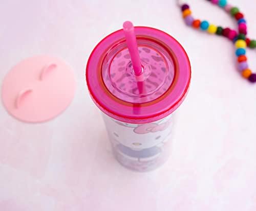 Sanrio Hello Kitty Лакови и Срца Карневал Чаша со Обновливи Слама и Leakproof Капак | Пластични Ладна Чаша за Boba Млеко Чај Пијалоци,