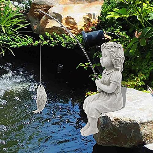 Nacome Малку Fishergirl Градина Статуа,Девојка Рибар Figurine Скулптура,Отворен Двор Тревник Базен Езерото Риболов Украс,10 Инчен