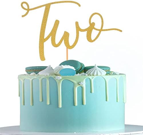 Златен Сјај Две Торта Topper - Single-страна Златен Сјај 2-иот Роденден Момче и Девојка Партија Торта Topper, 2-Годишнината Партија