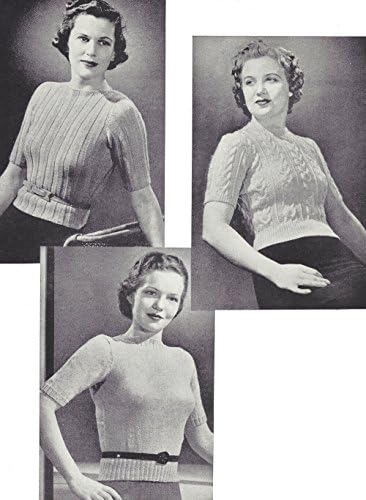 Гроздобер Плетење МОДЕЛОТ да се направи - 40-ти години Три Pullover Џемпер Блузи Ребра Кабел. НЕ готов објект. Ова е модел и/или
