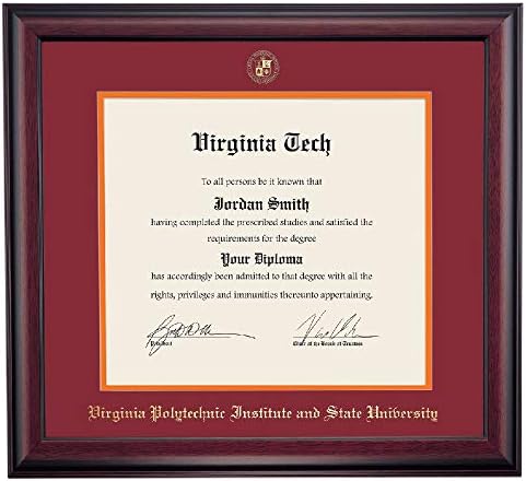 OCM DiplomaDisplay Традиционалните Рамка за Вирџинија VT Hokies | 13-1/2 x 15-1/2 Диплома Сертификати | Maroon/Портокал Мат | Home