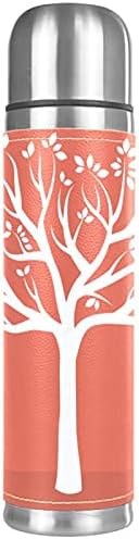 Нерѓосувачки Челик Вакуум Изолирани Кригла, Бело Дрво Со Лисја-01 се Печати Термос Шише за Вода за Топли и Ладни Пијалоци на Децата