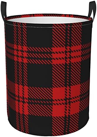 Кружни Перење Забавува Водоотпорен Облека Складирање Кошница За Колеџ Домови Црна, Црвена Tartan Plaid Шкотскиот Складирање Кошница