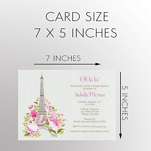 Булчински Туш Покани Париз француски Ајфеловата Кула Поканува на О ла Ла Франција Љубовна Приказна Цвеќиња Акварел Розова Бебе Свадба