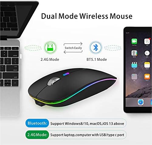 TENMOS Безжична Bluetooth Глувчето, ПРЕДВОДЕНА Тенок Dual Mode (Bluetooth 5.1 + USB) 2.4 GHz, Батерија Молчи Bluetooth Безжична Глувчето