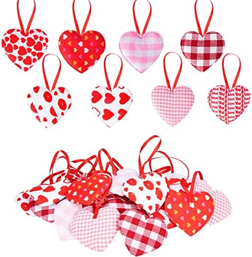 Watayo 48PCS Денот на Вљубените Бивол Plaid Срцето Украси-Ткаенина Срце Облик Baubles Виси Украси за Денот на Вљубените Свадба Партија