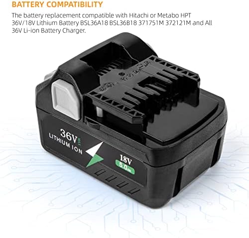 Wodeuibr Замена за Metabo HPT Батеријата,Li-Ion Батерија MultiVolt 36V/18V 5.0 Ах 371751M 372121M BSL36A18 BSL36B18 Cordless алат,5000mAh