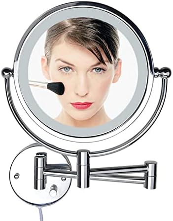 Шминка Огледало 8. 5 Инчен LED Двојно Двострано Вртливата Ѕид Суета Огледало 5X Зголемување на Допир Копче Прилагодливи Светлина