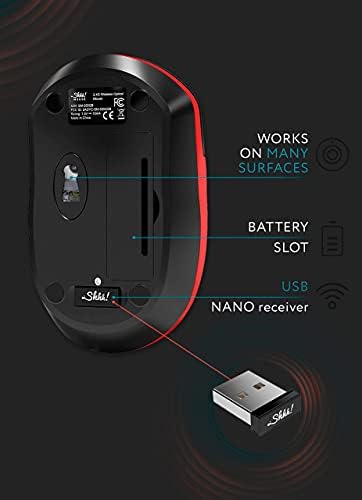 ShhhMouse Безжична Молчи Noiseless Clickless Мобилни Оптички Маус со USB Приемник и Батерии Вклучени, Преносни и Компактен, за Лаптоп,