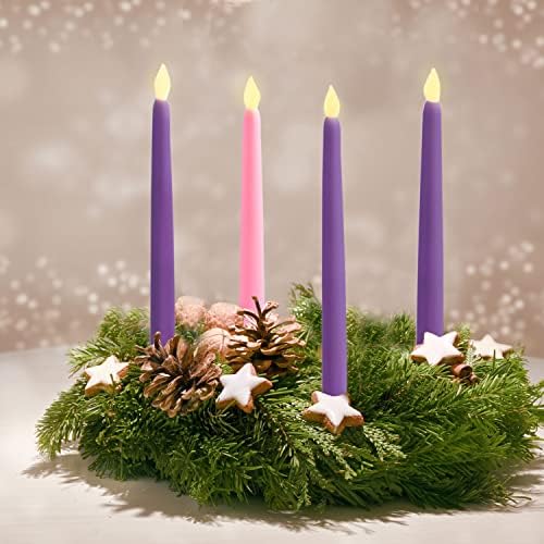 Flameless Доаѓањето Свеќи, Сет од 4 - 10 Инчен Коси Свеќници, Далечински Контролирани, Виолетова и Розова Боја Восок Треперење LED