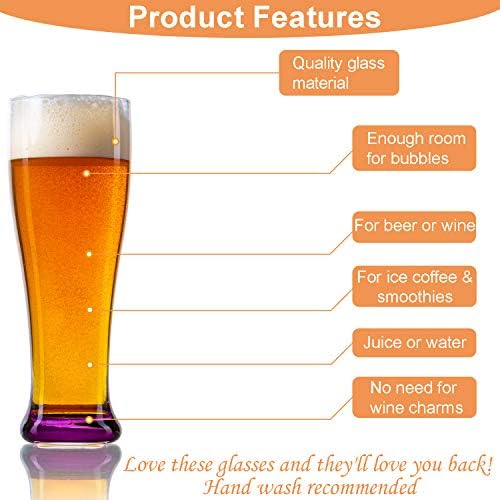 Trinkware Пиво Очила Со Боја на Основата Pilsner Drinkware Сет од 4 - Високи Стакло За производство на Пиво, Вино, Овошје Пијалаци,