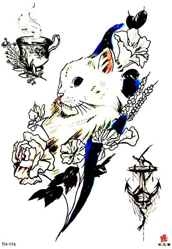 Симпатична мачка Прекрасен Цвет Шема Цртан филм Убаво 6X8 во MEGADEE Тетоважа Налепница на Телото Рака на Нога Телото Уметност, Убавина