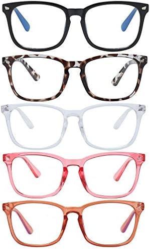 5-Pack Читање Очила ,Сина Светлина Блокирање Жени Мажи Читатели Против УВ Зраци Мода Плоштадот Nerd Наочари Рамки