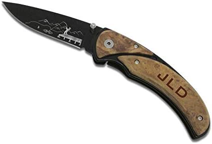 Рибар Подарок Џебен Нож - Дрвена Рачка или Спасување Нож, Ласерски Гравирани со Персоналните Текст Големи Дрво