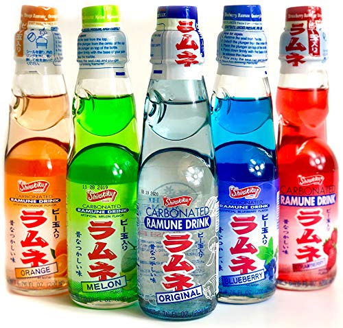 Ramune Јапонски Сода Различни Пакет - Shirakiku Повеќе Вкусови - Јапонски Пијалок Подарок Кутија (5 Count)