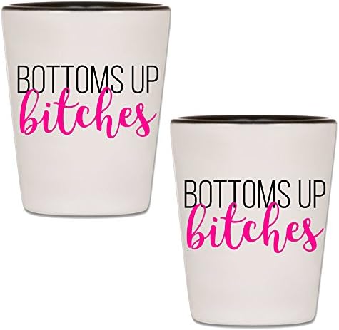 Смешни Шут Стакло - Bottoms Up Bitches - Shotglass За Bachelorette Партии, Пратилки, Девојки & Свадба Булчински Партија (1)