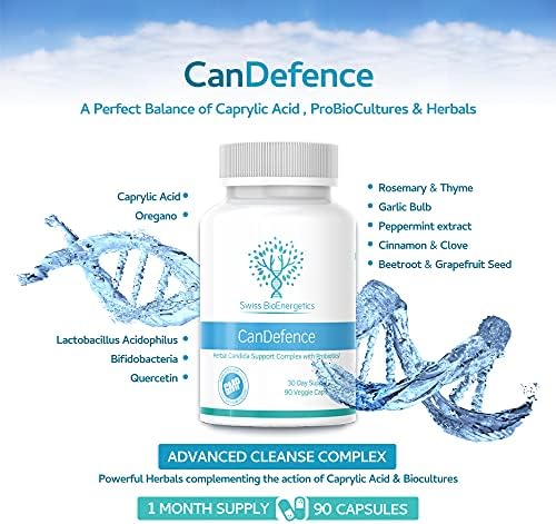 CanDefence - Кандида Очисти, Поддршка и квасец олеснување - Крајната Дополнителна Сила Сите-во-ЕДНО Формулација со Caprylic Киселина