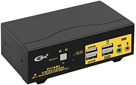 CKL HDMI KVM Switch 2 Порт Двоен Монитор 4K 60Hz, 2x2 PC Монитор Тастатура Глувчето Селектор со Аудио и 2 USB 2.0 ХАБ (CKL-922HUA-2)