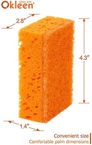 Okleen Портокал Мулти Употреба Чистење Сунѓер. Направен во Европа. 18 Пакет, 4.3x2.8x1.4 инчи. Без мирис Тешки и Не Гребете Влакна.