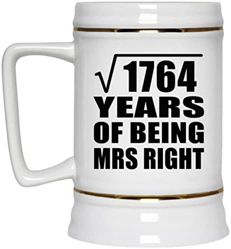 42нд Годишнината Квадратен Корен од 1764 Години да Биде Г-ѓа Право - 22oz Пиво Штајн Керамички Бар Кригла Tankard Drinkware - за