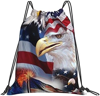 Американското Знаме Орел Drawstring Ранец, Торба, Спортски Сали Sackpack Кеси За Јога Салата Пливање Патување Плажа