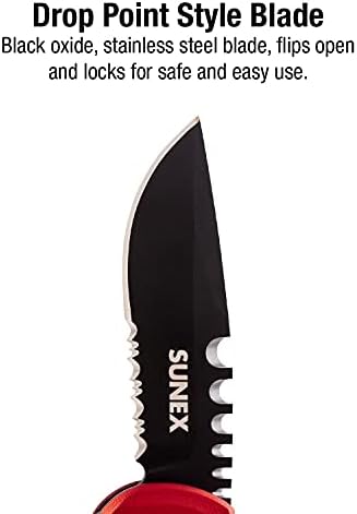 Sunex KNWIREB Жица Biter Електричар е Нож со Пад Точка Ножот со 2 Малку Возачот, Dual Serrated Рабови, Лесни Алуминиумски Справи