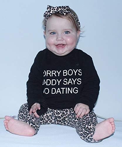 Новороденче Девојки Облека Татко Велејќи Врвот Печатени Т-Маица Леопард Панталони+Headband Sweatshirt Облека Сет
