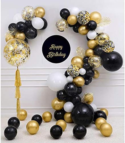 Zesliwy Црното Злато Confetti Балони 50 пакет - 12 Инчен Злато Бела и Црна Confetti Балони со Панделки за Дипломирање Роденден, Свадба