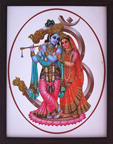 Господ Radha Кришна со Ohm Симбол, Декоративен Верски Постер со Убава Слика Рамка, Мора да се за Office/Home/Религиозна Намена